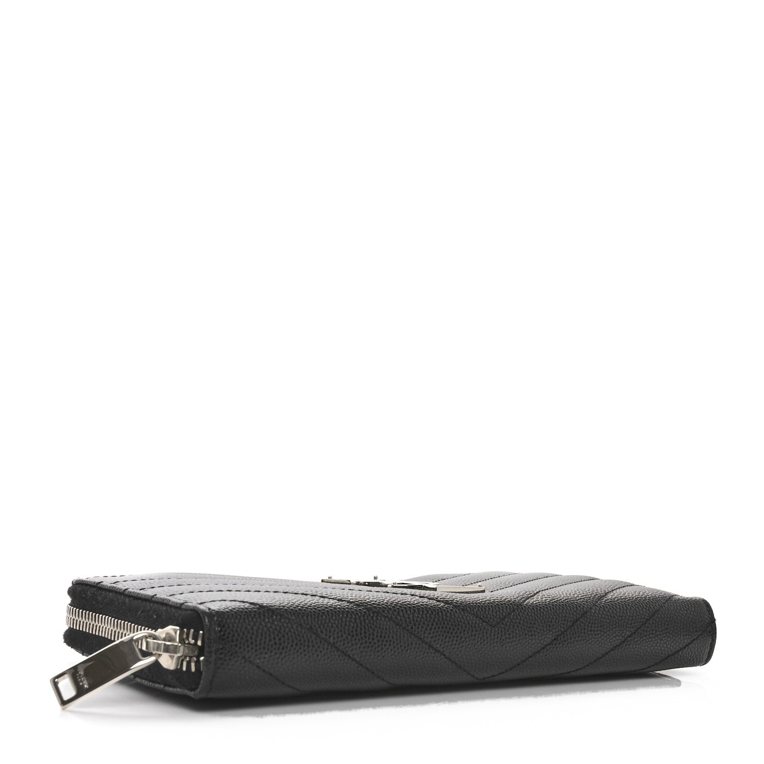 Saint Laurent Grain De Poudre Matelasse Chevron Monogram Zip Around Wallet Black 4 of 9