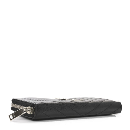 Saint Laurent Grain De Poudre Matelasse Chevron Monogram Zip Around Wallet Black 4 of 9