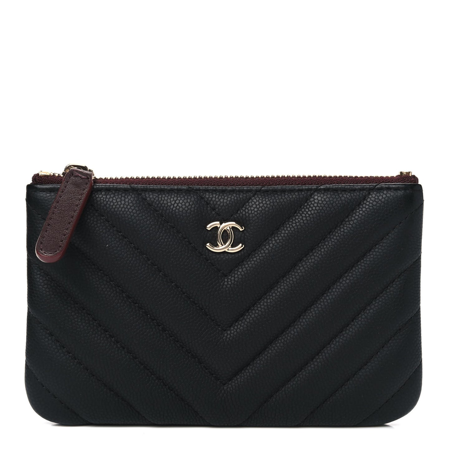 Caviar Chevron Quilted Small Cosmetic Case Black