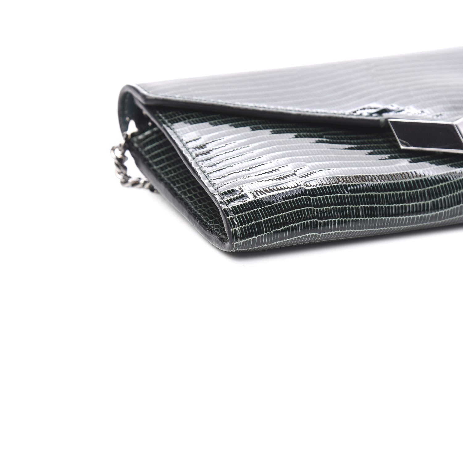 Jimmy Choo Patent Lizard Embossed Chain Clutch Green 8 of 10