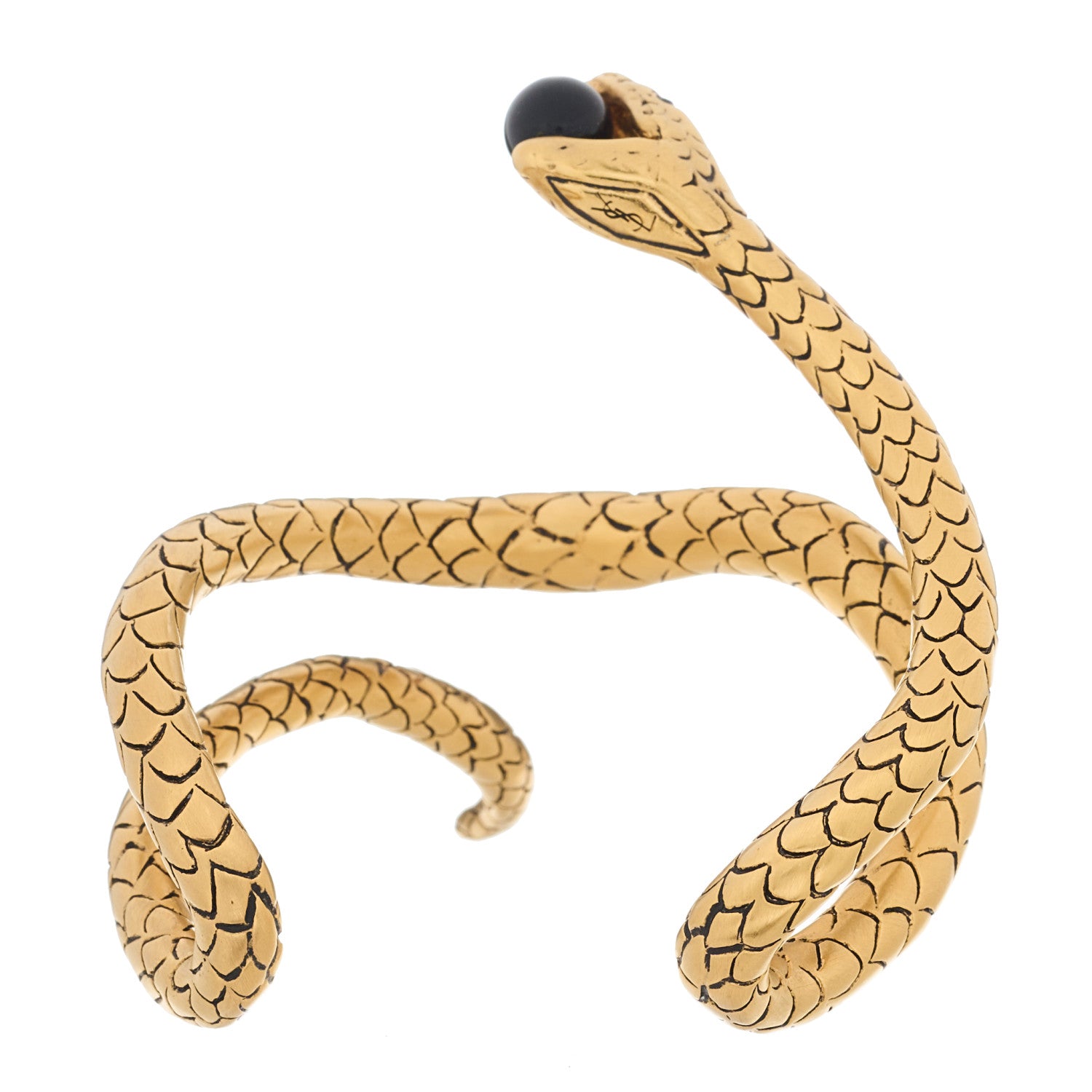 Saint Laurent Brass Bead Snake Cuff Bracelet Gold 4 of 5