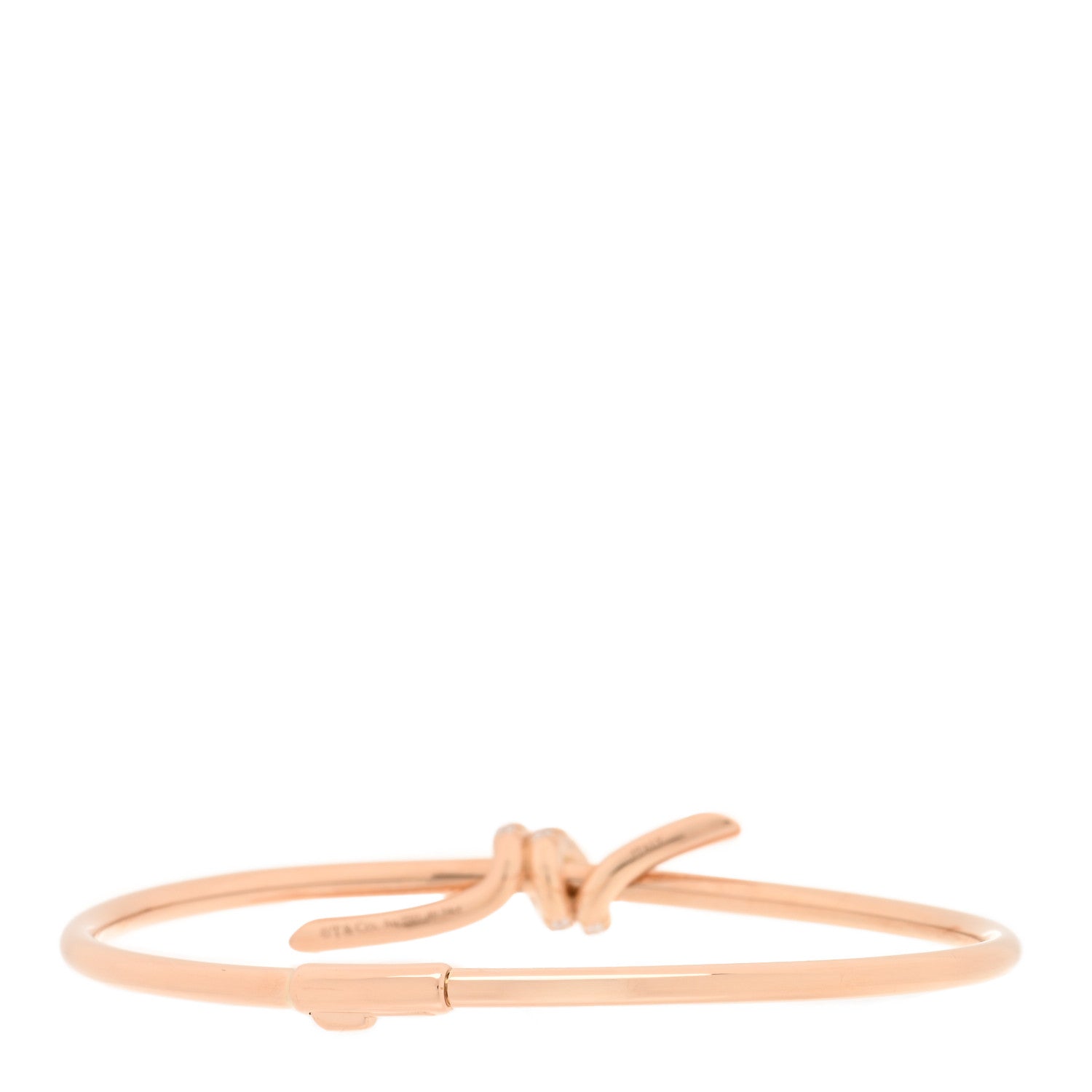 Tiffany 18K Rose Gold Diamond Knot Bangle Bracelet 2 of 3