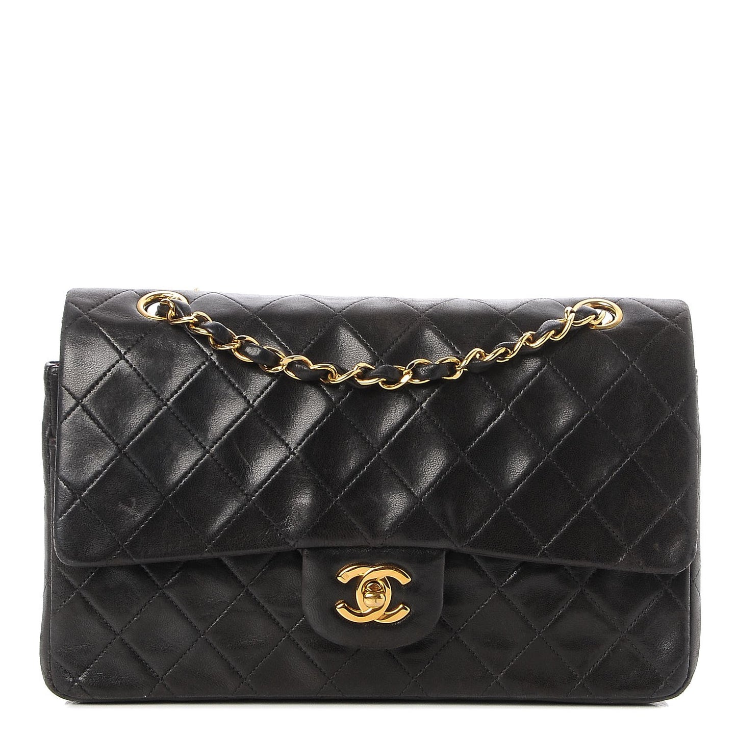 Lambskin Quilted Double Flap Black
