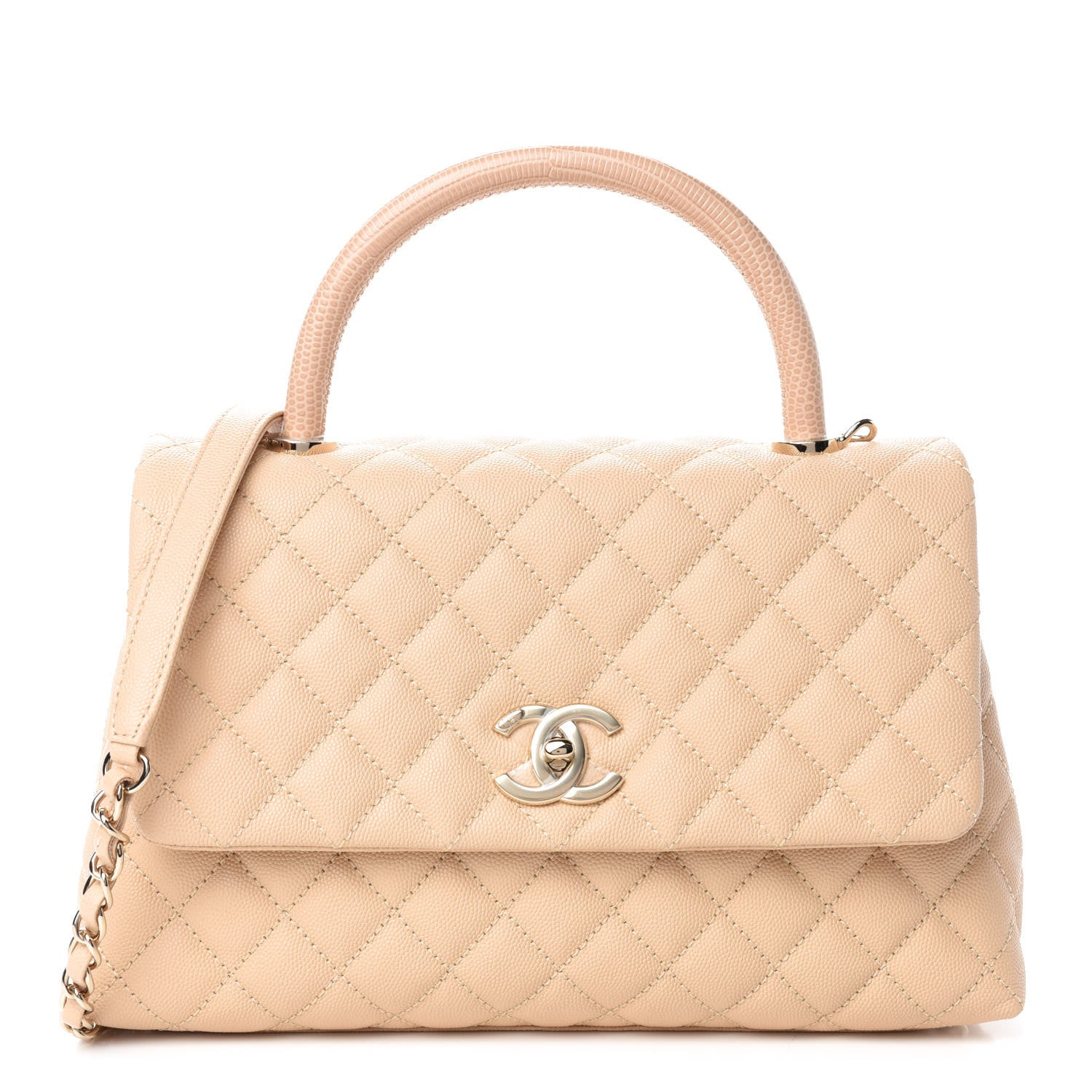 Chanel Caviar Lizard Embossed Quilted Small Coco Handle Flap Beige 1 of 11