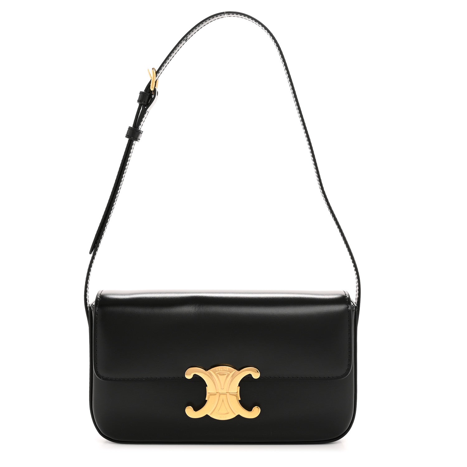 Celine Shiny Calfskin Triomphe Shoulder Bag Black 1 of 11