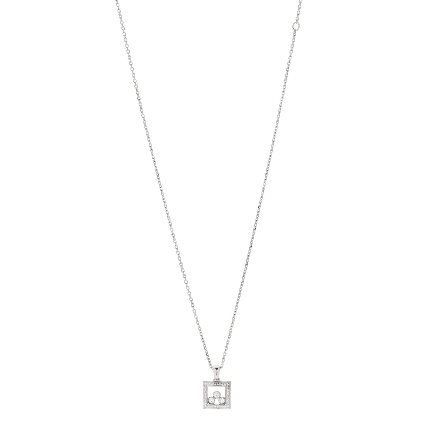 Chopard 18K White Gold Diamond Happy Diamonds Square Pendant Necklace 1 of 6