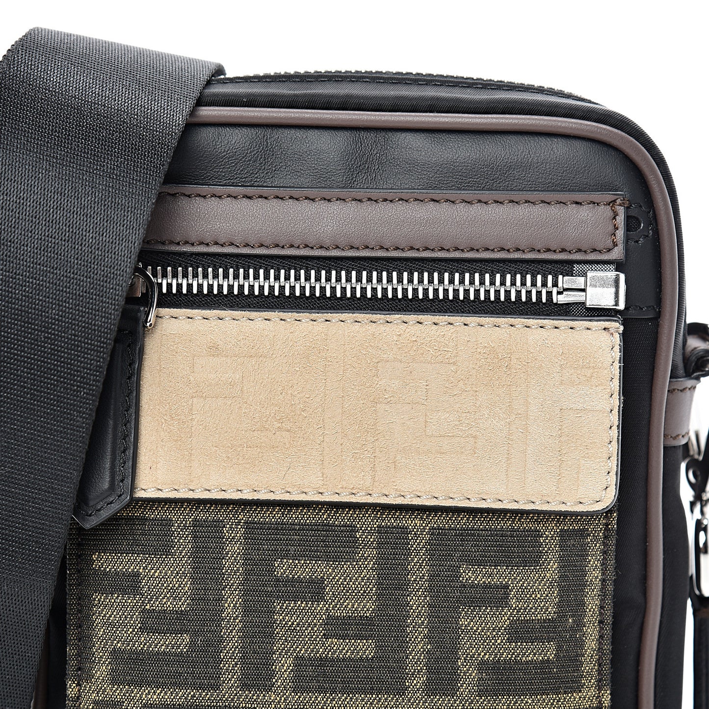 Nylon Fabric Jacquard Chamois FF 1974 Medium Crossbody Messenger Black Nuvola