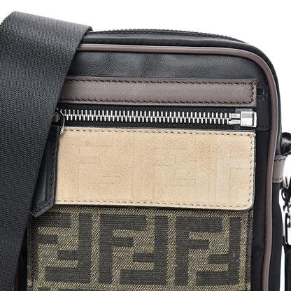 Fendi Nylon Fabric Jacquard Chamois FF 1974 Medium Crossbody Messenger Black Nuvola 9 of 11