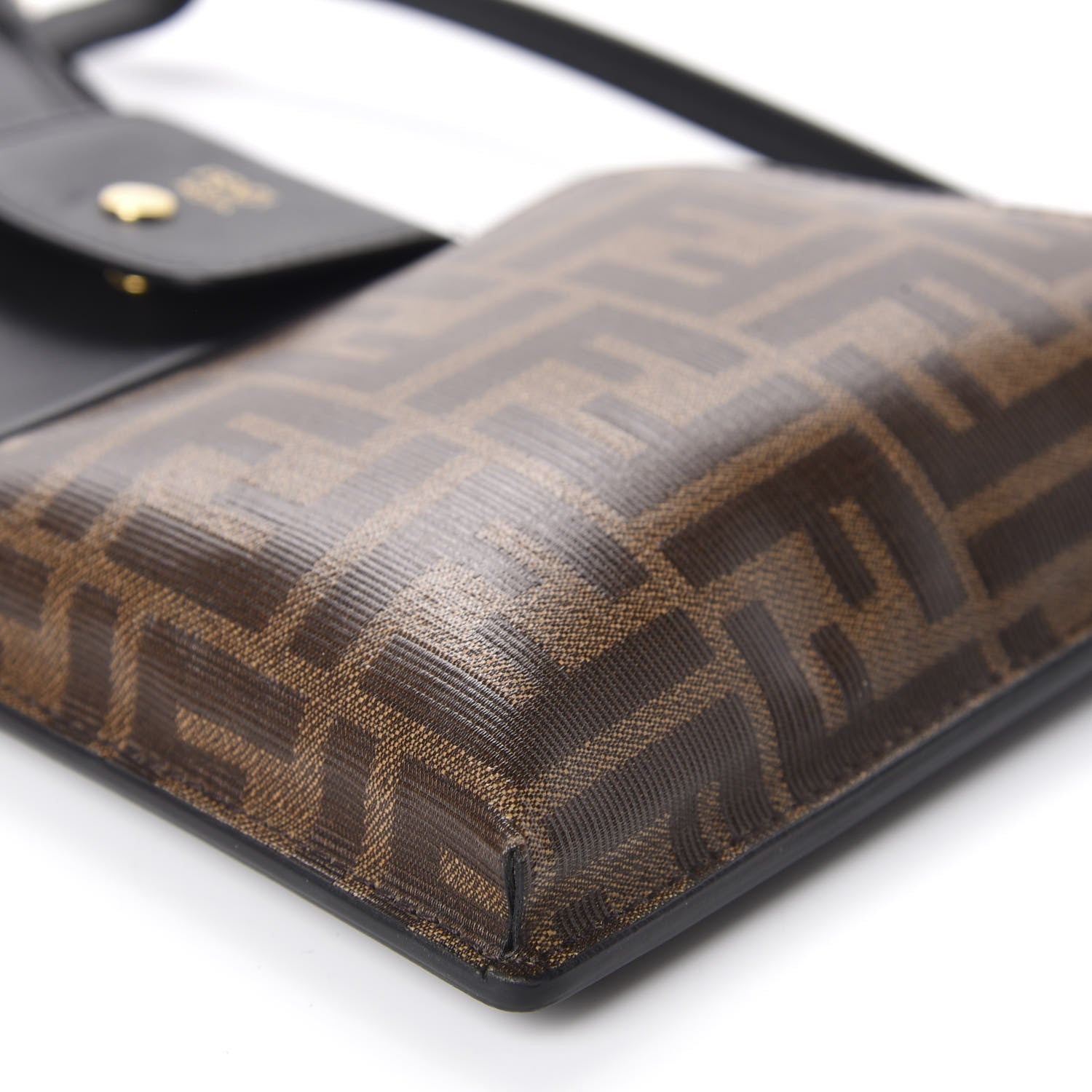 Fendi Vitello Grace Glazed Fabric FF 1974 3 Pocket Mini Crossbody Bag Black Mogano Panna 7 of 9
