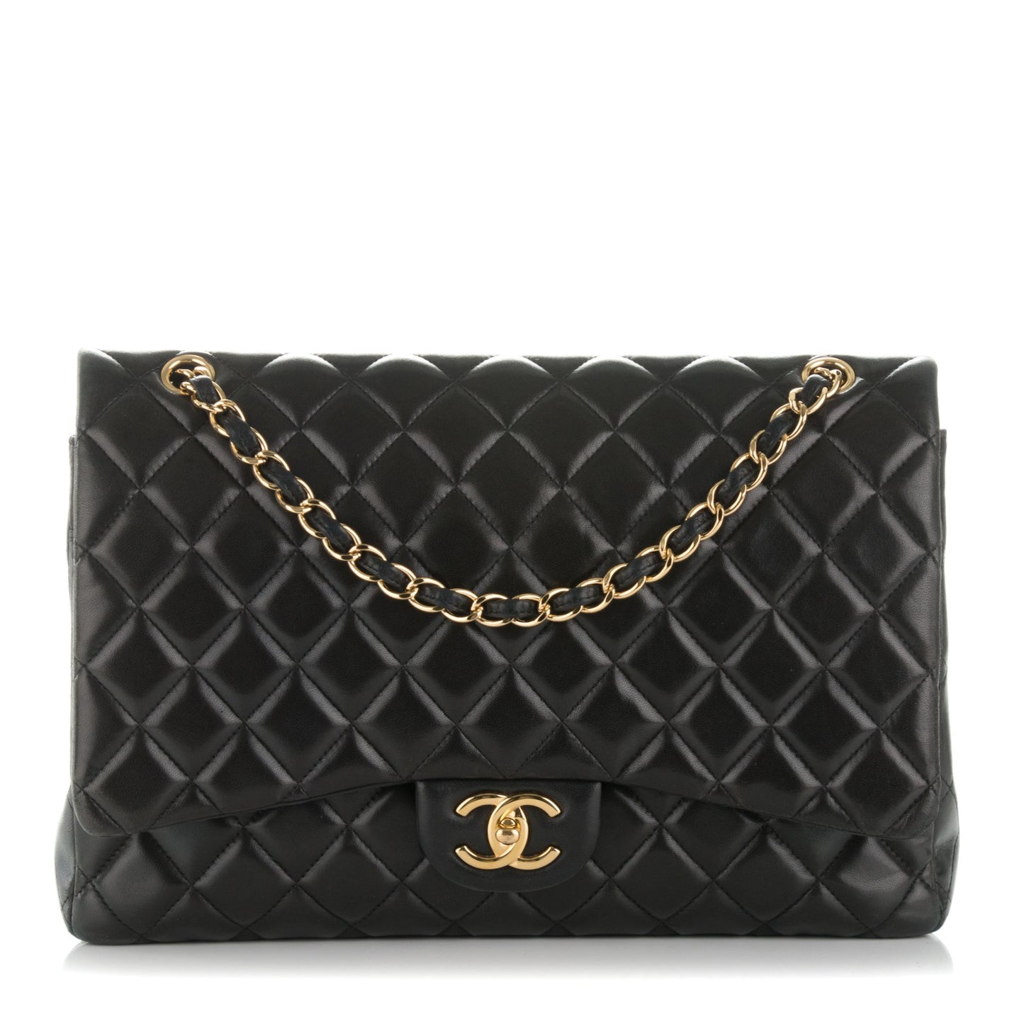 Lambskin Quilted Maxi Double Flap Black