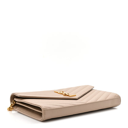 Saint Laurent Grain De Poudre Matelasse Chevron Monogram Chain Wallet Dark Beige 4 of 14
