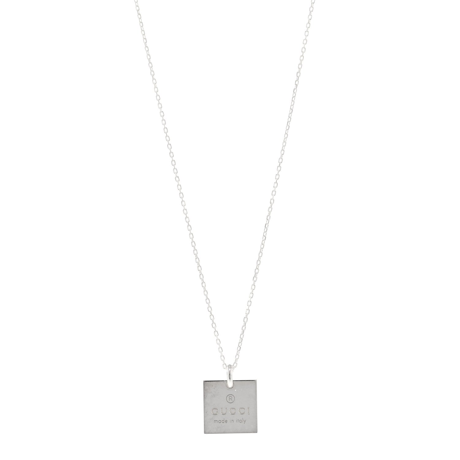 Gucci Sterling Silver Trademark Logo Square Pendant Necklace 1 of 5