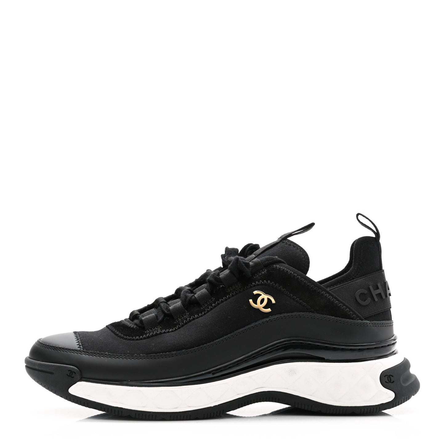 Velvet Calfskin Mixed Fibers CC Sneakers 39.5 Black