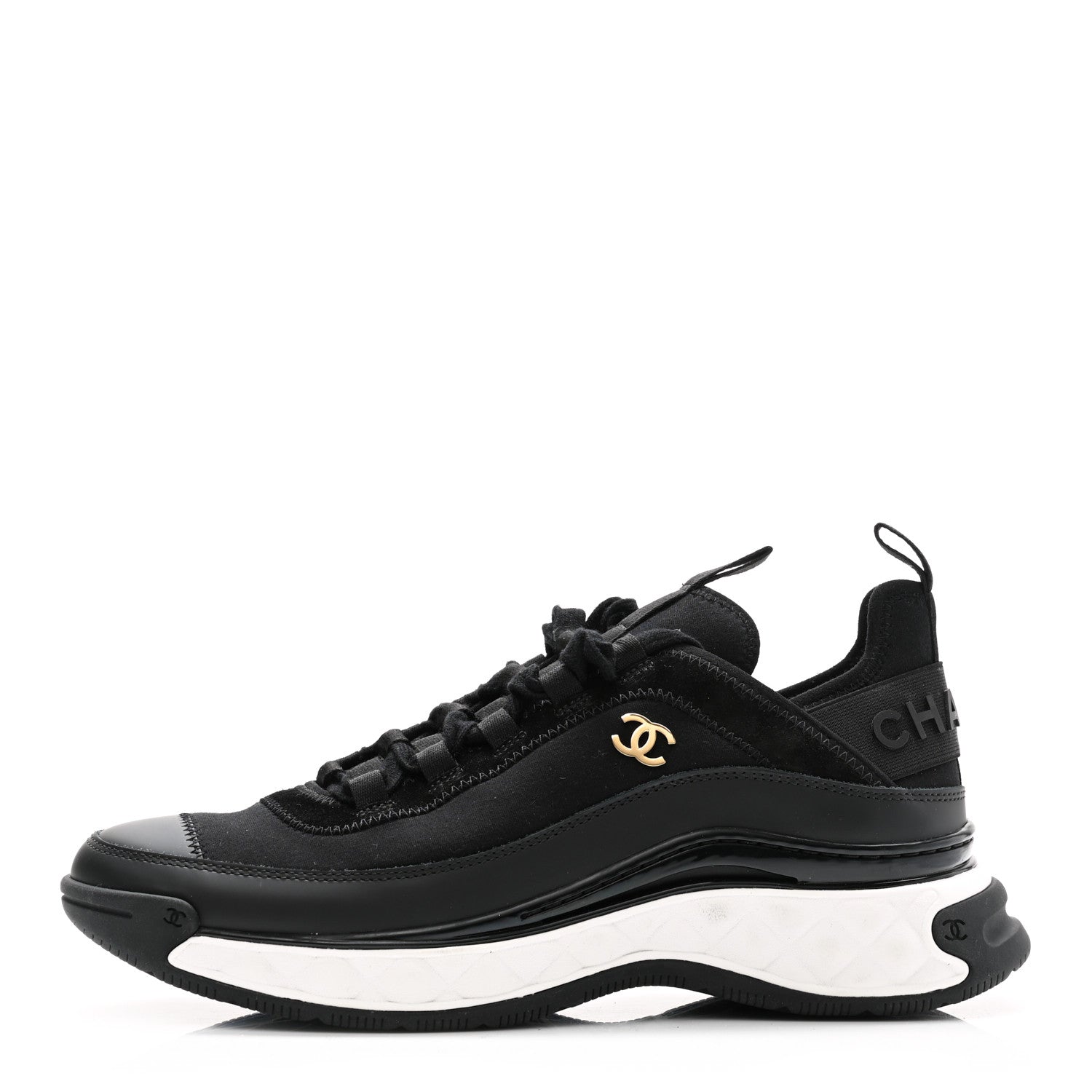 Chanel Velvet Calfskin Mixed Fibers CC Sneakers 39.5 Black 1 of 8