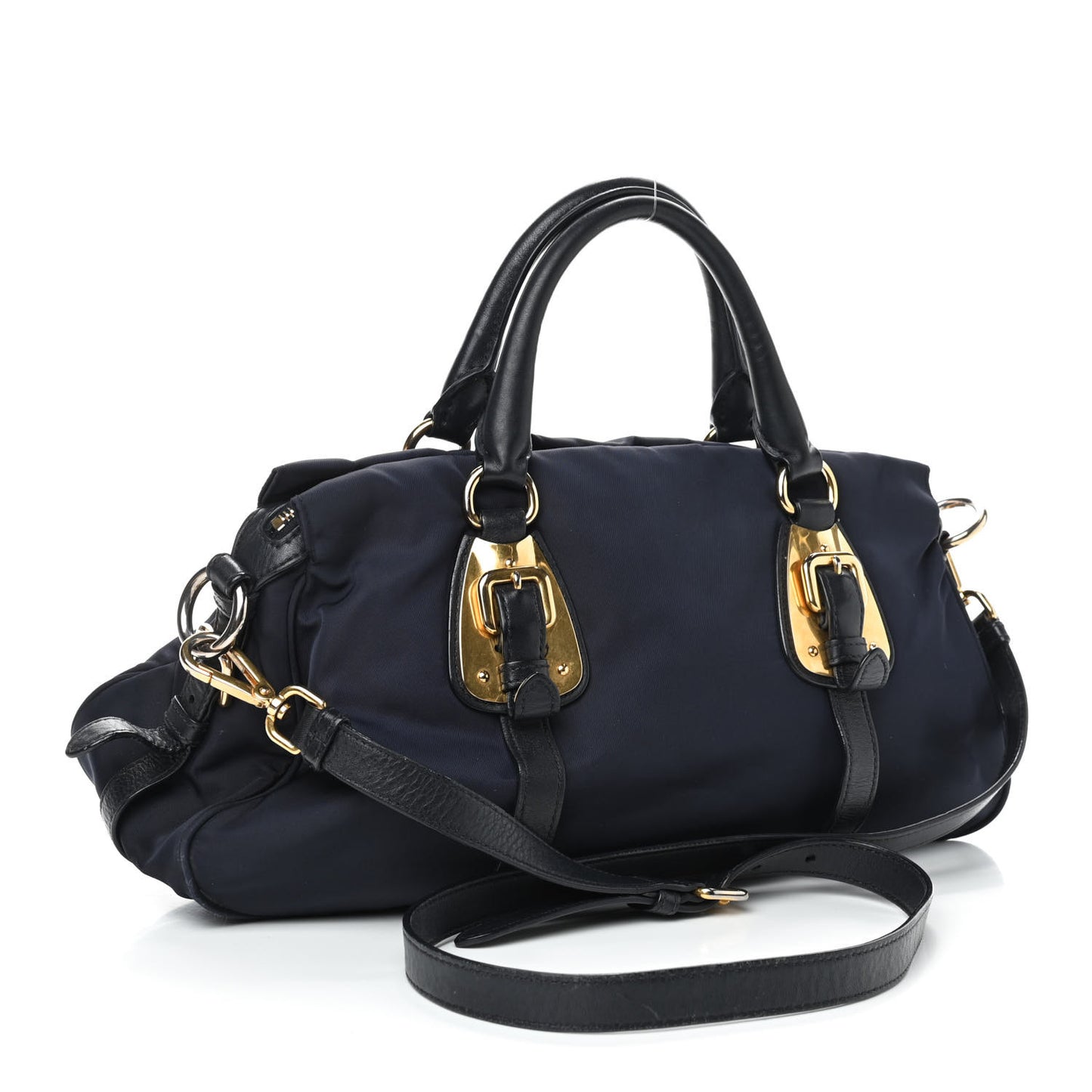 Tessuto Nylon Soft Calfskin Shopping Satchel Blue