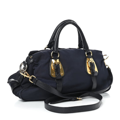 Prada Tessuto Nylon Soft Calfskin Shopping Satchel Blue 2 of 11