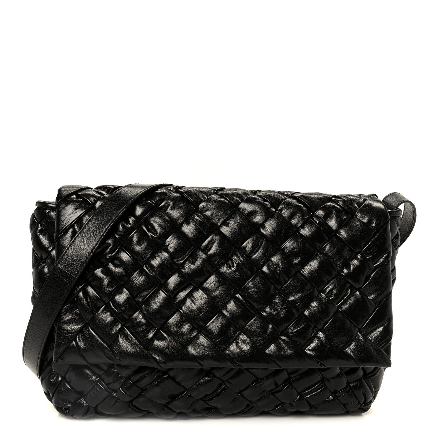 Bottega Veneta Calfskin Intreccio Kalimero Messenger Black 1 of 12