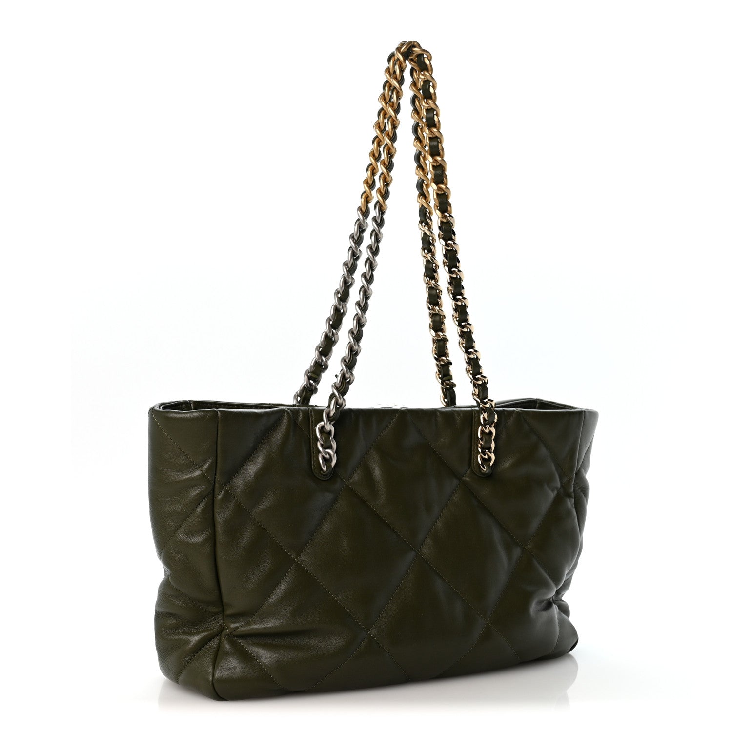 Chanel Lambskin Quilted Chanel 19 East West Shopping Bag Dark Green 3 of 11