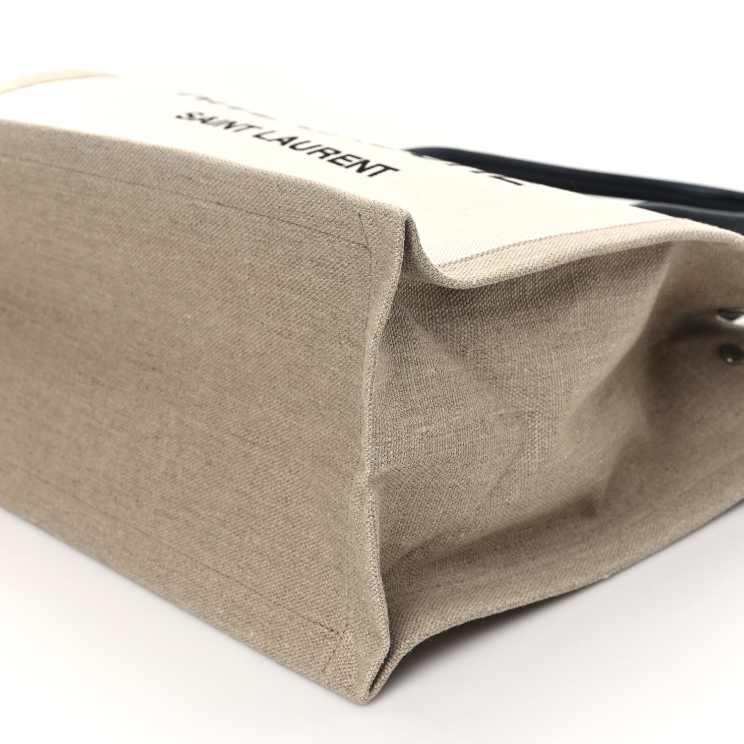 Saint Laurent Linen Calfskin Small Rive Gauche Tote Greggio Natural 10 of 13