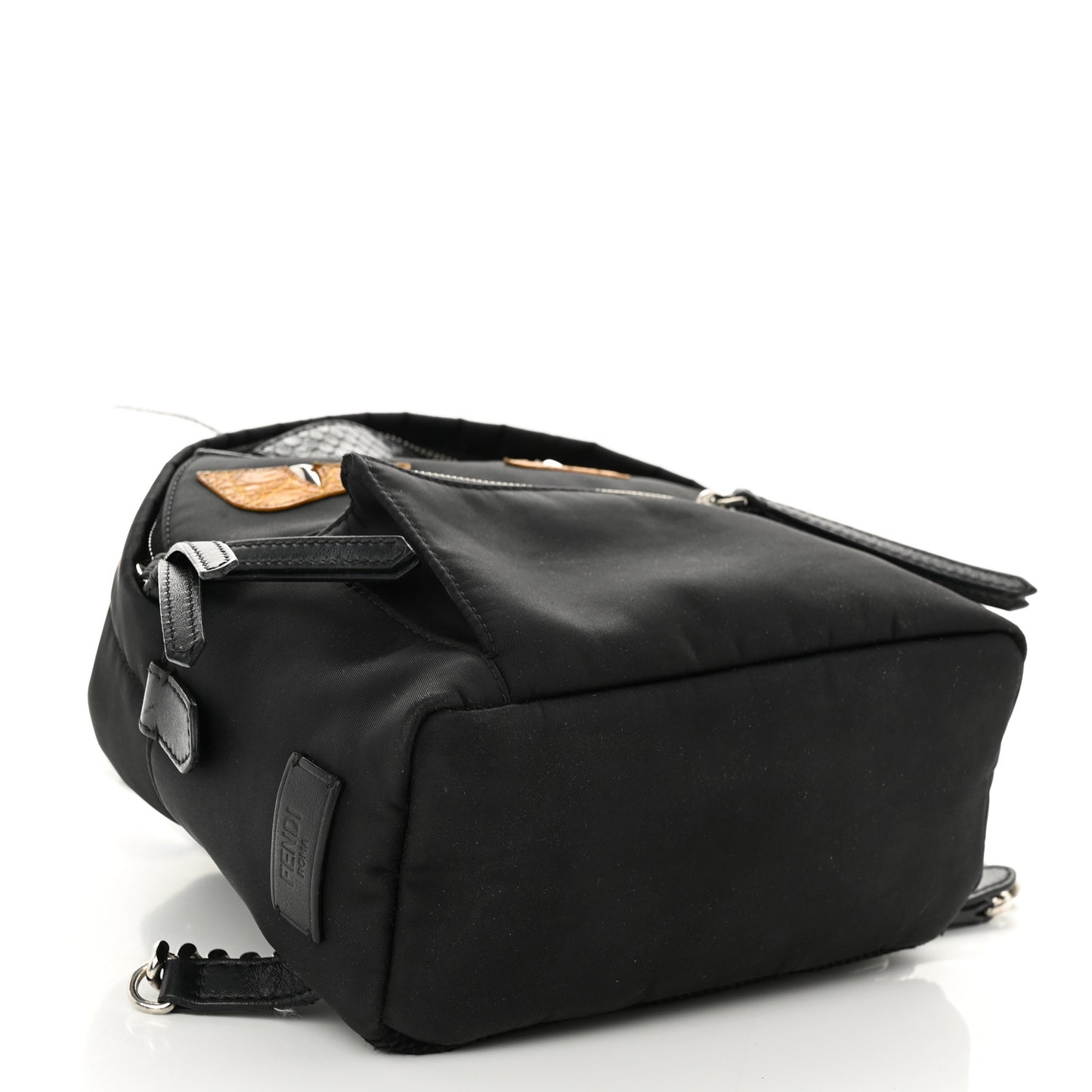 Nylon Vitello Dolce Goat Fox Fur Crocodile Monster Eyes Mini Backpack Black Sunflower