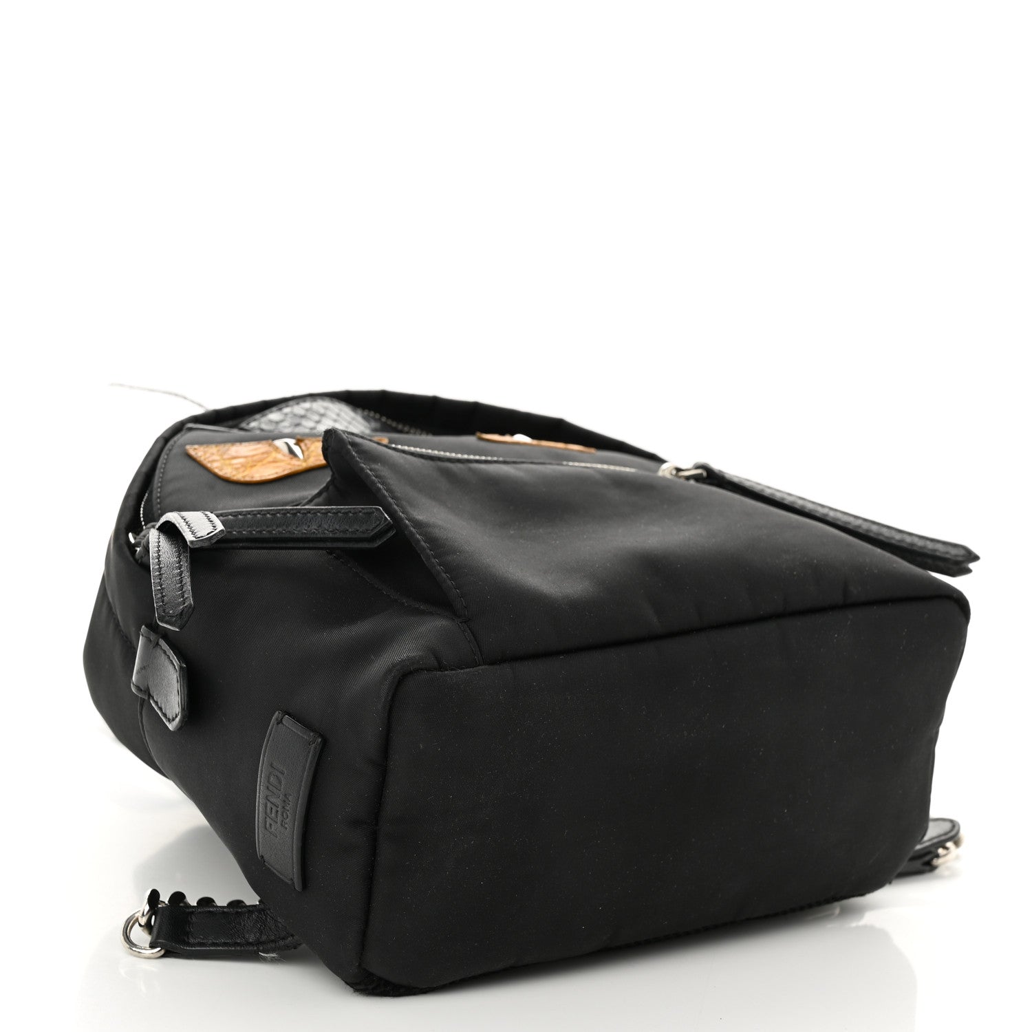 Fendi Nylon Vitello Dolce Goat Fox Fur Crocodile Monster Eyes Mini Backpack Black Sunflower 4 of 15