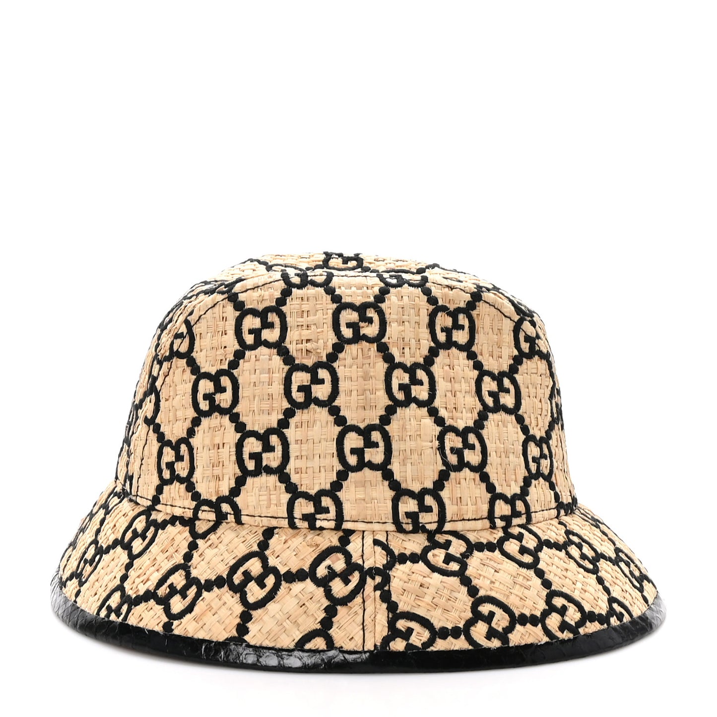 Raffia Elaphe Interlocking GG Embroidered Fedora Hat M Ivory Black