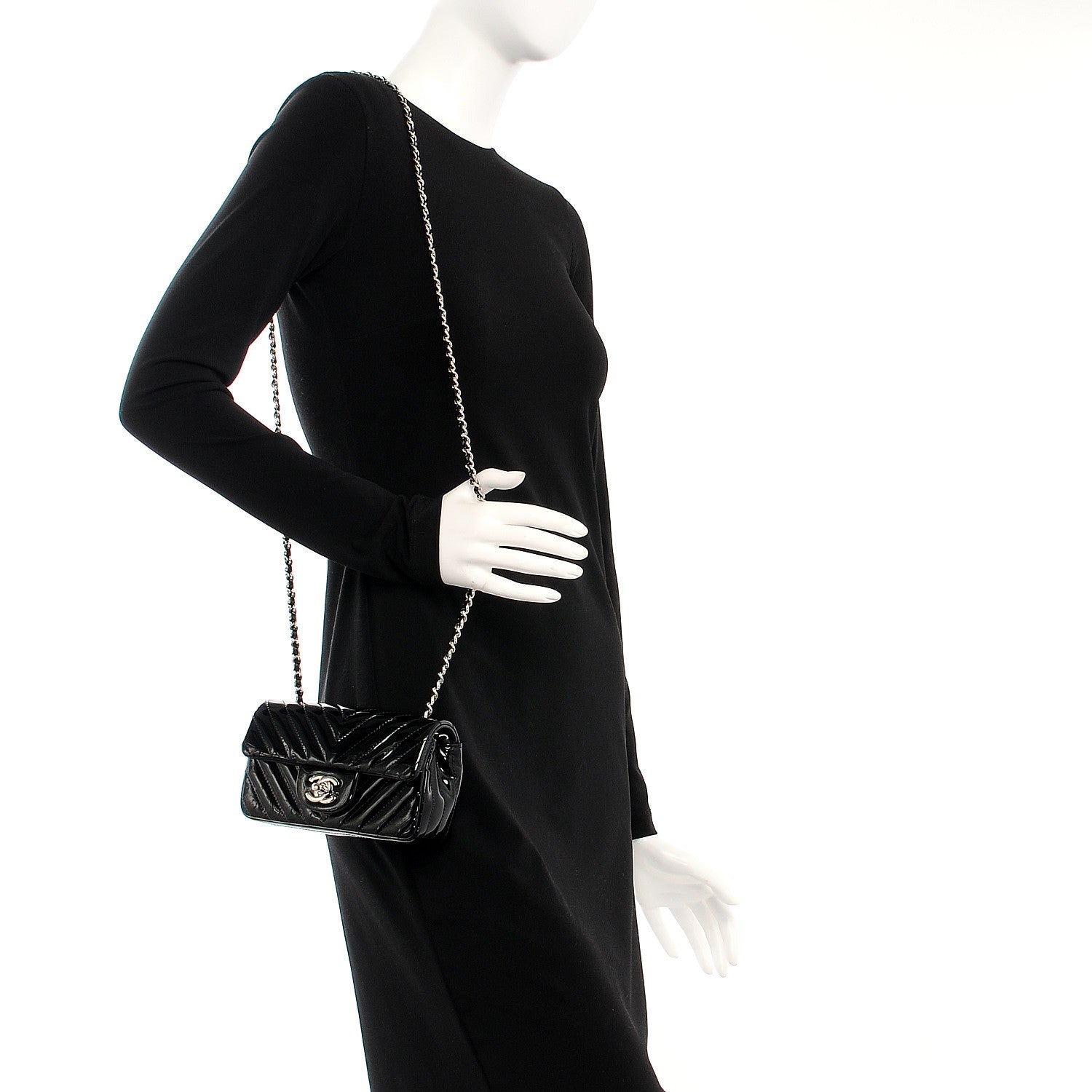 Chanel Patent Calfskin Chevron Quilted Extra Mini Flap Black 2 of 8