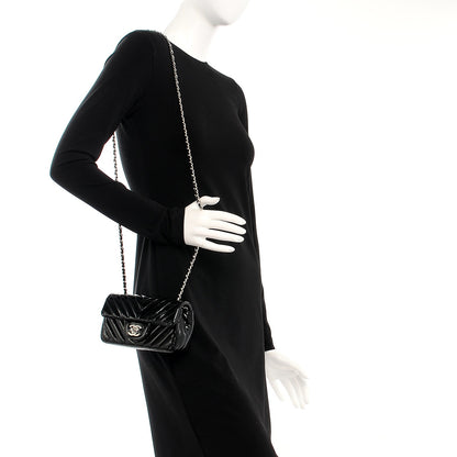 Chanel Patent Calfskin Chevron Quilted Extra Mini Flap Black 2 of 8