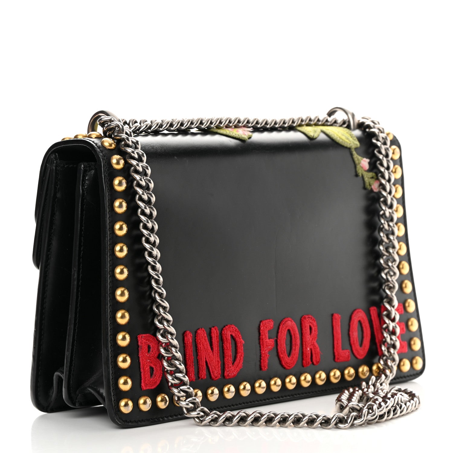 Gucci Calfskin Floral Embroidered Studded Small Dionysus Shoulder Bag Black 3 of 20