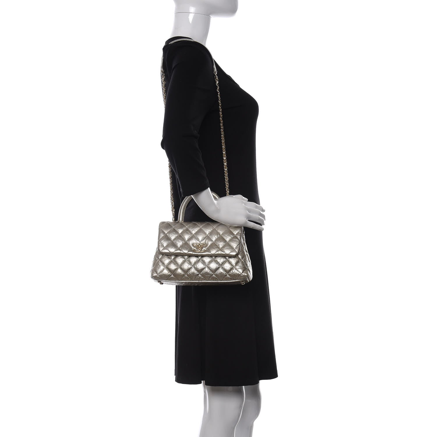 Chanel Metallic Aged Calfskin Quilted Mini Coco Handle Flap Silver 2 of 10