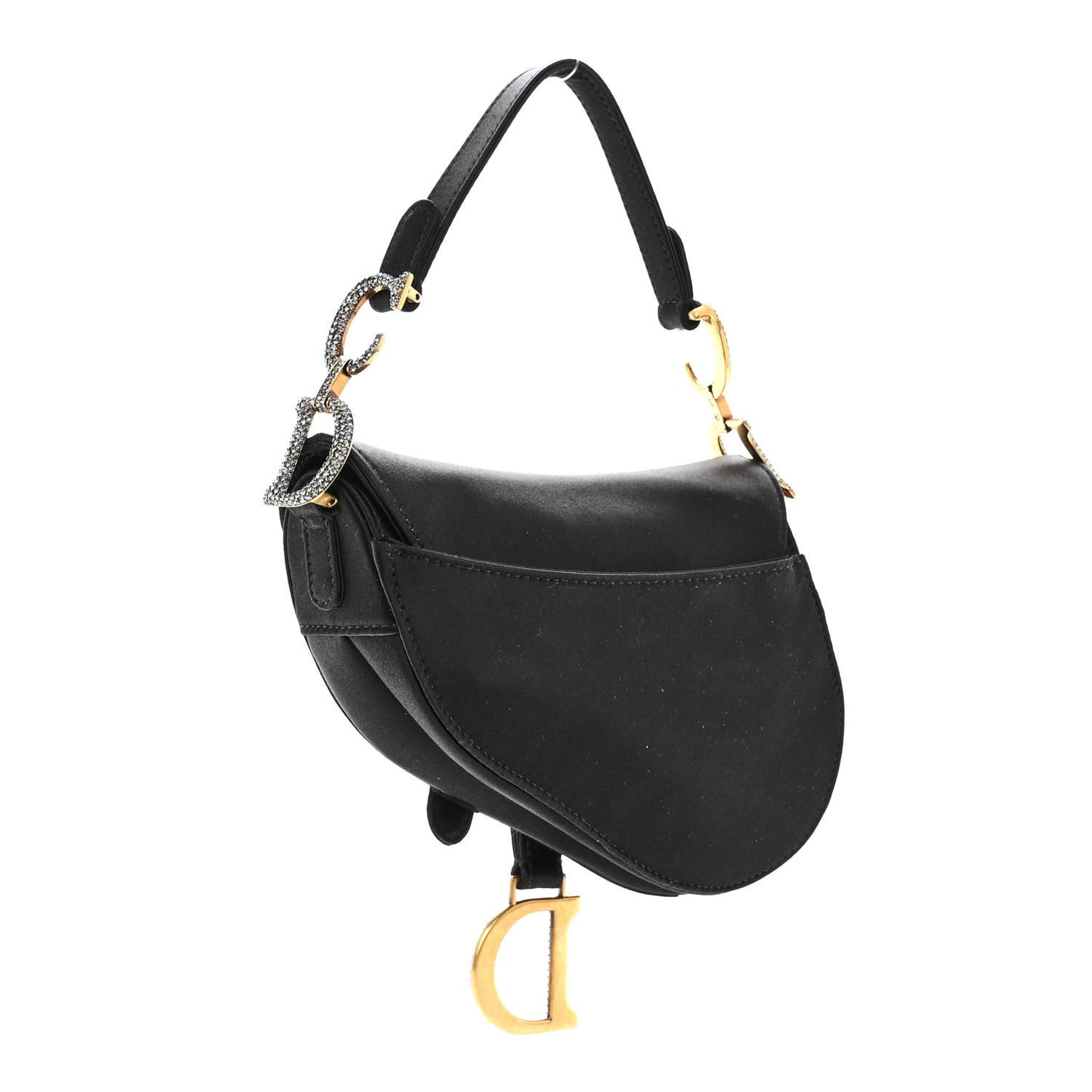 Satin Crystal Mini Saddle Bag Black