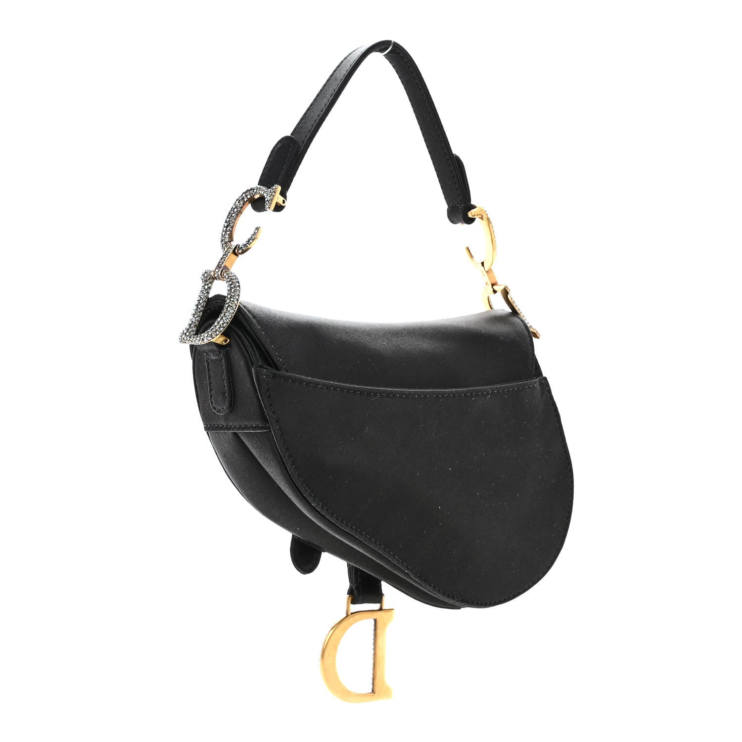 Christian Dior Satin Crystal Mini Saddle Bag Black 3 of 9