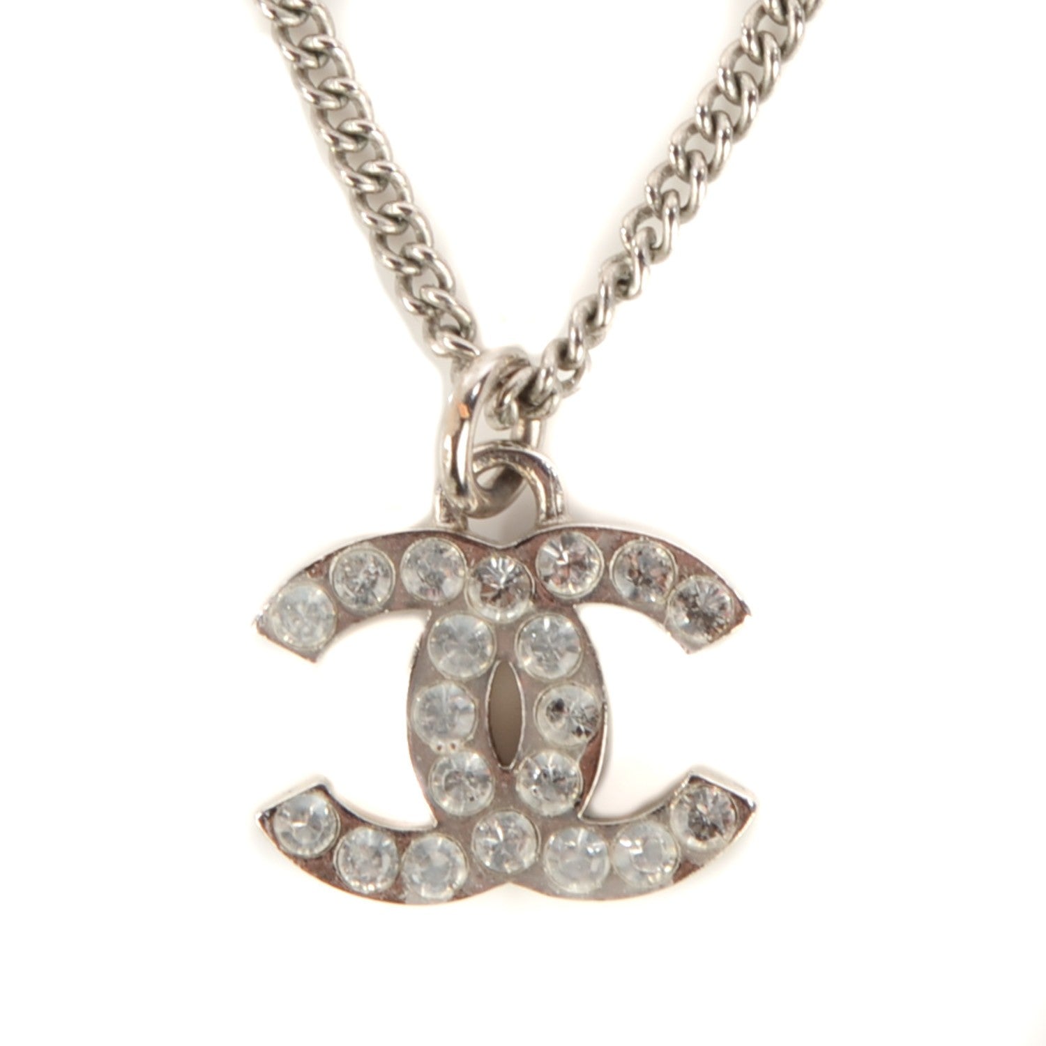 Chanel Crystal Timeless CC Necklace Silver 3 of 6