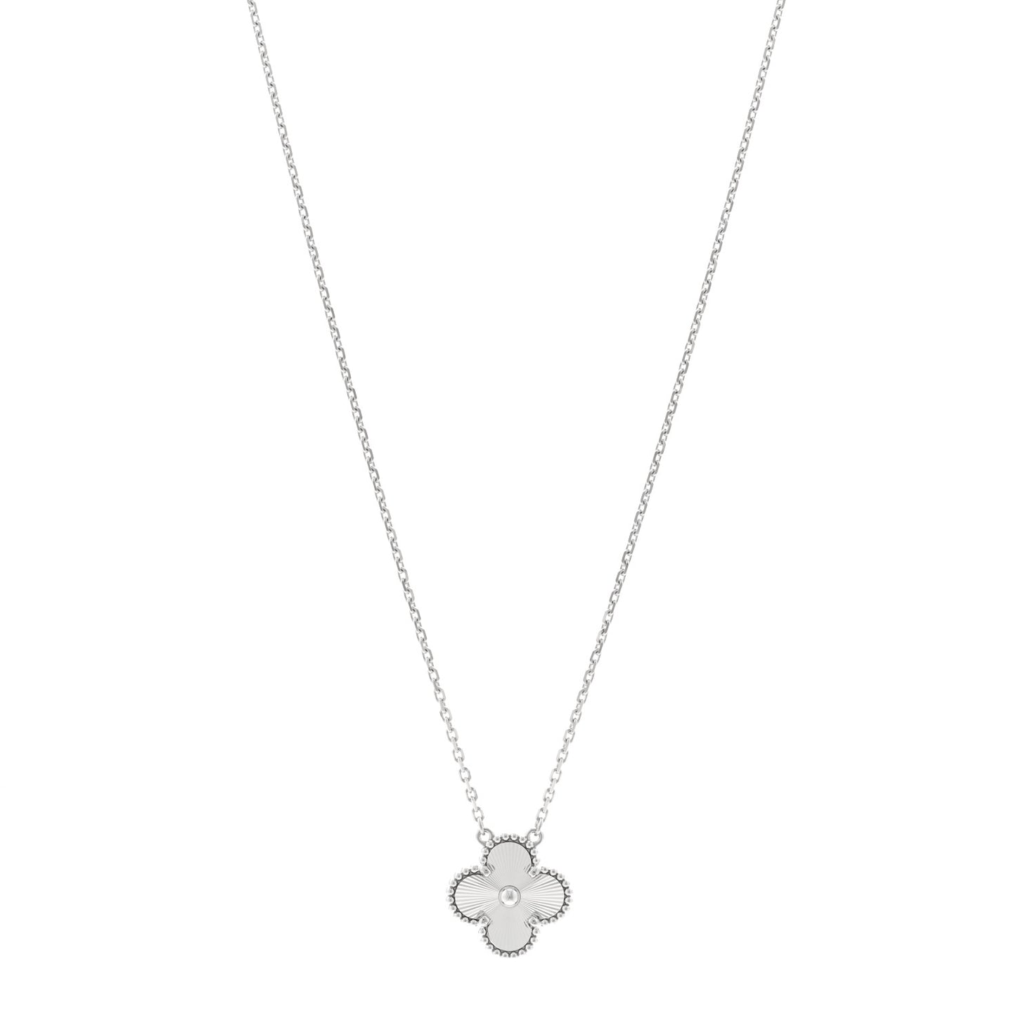 18K White Gold Guilloche Vintage Alhambra Pendant Necklace