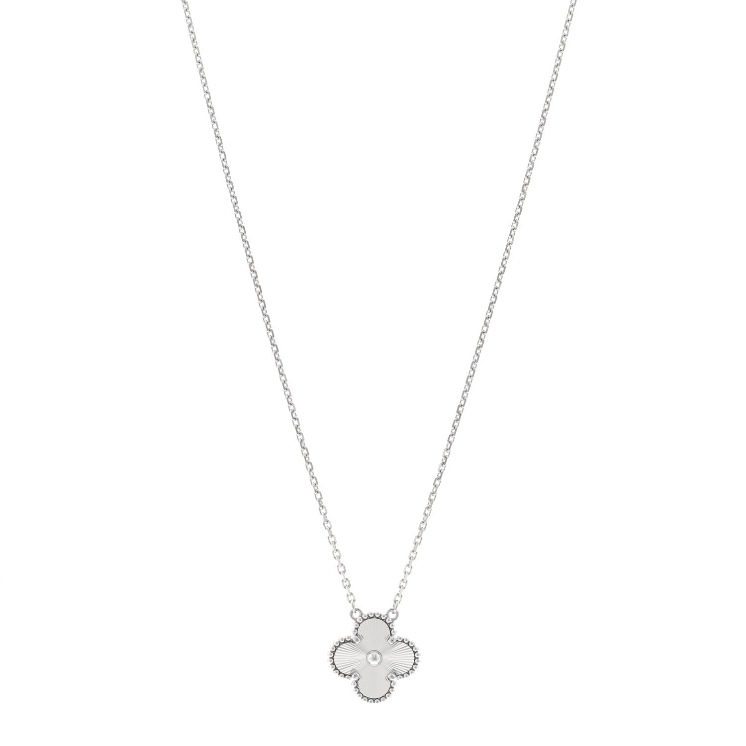 Van Cleef & Arpels 18K White Gold Guilloche Vintage Alhambra Pendant Necklace 1 of 5