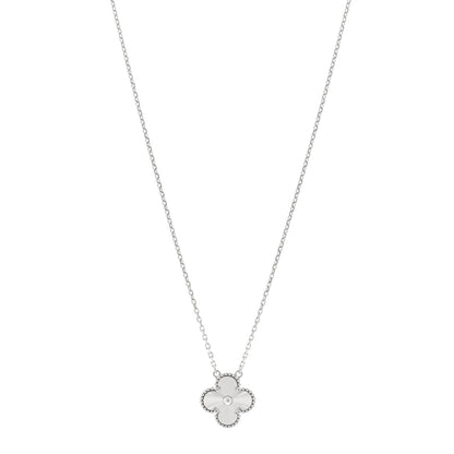 Van Cleef & Arpels 18K White Gold Guilloche Vintage Alhambra Pendant Necklace 1 of 5