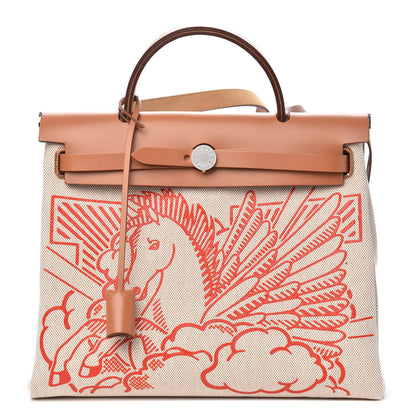 Hermes Vache Hunter Toile Pegase Pop Herbag Zip Retourne 31 PM Capucine Ecru 1 of 11