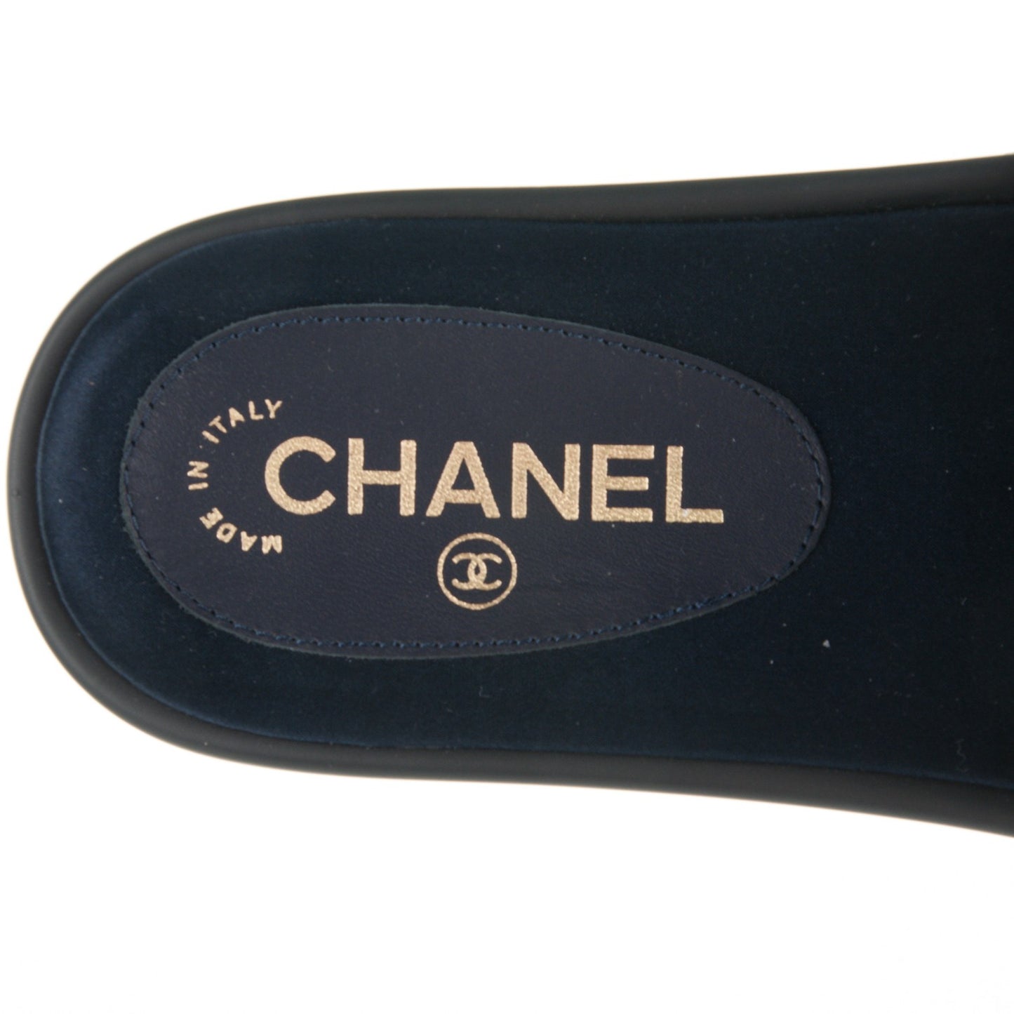 Lambskin Canvas Chain Flat Sandals 37 Marine