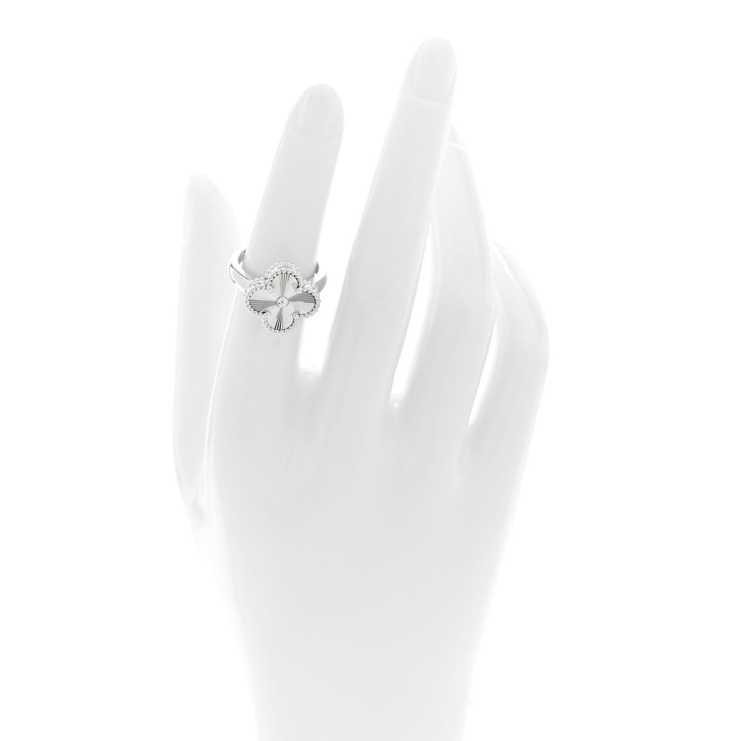 Van Cleef & Arpels 18K White Gold Guilloche Vintage Alhambra Ring 50 5.25 2 of 5