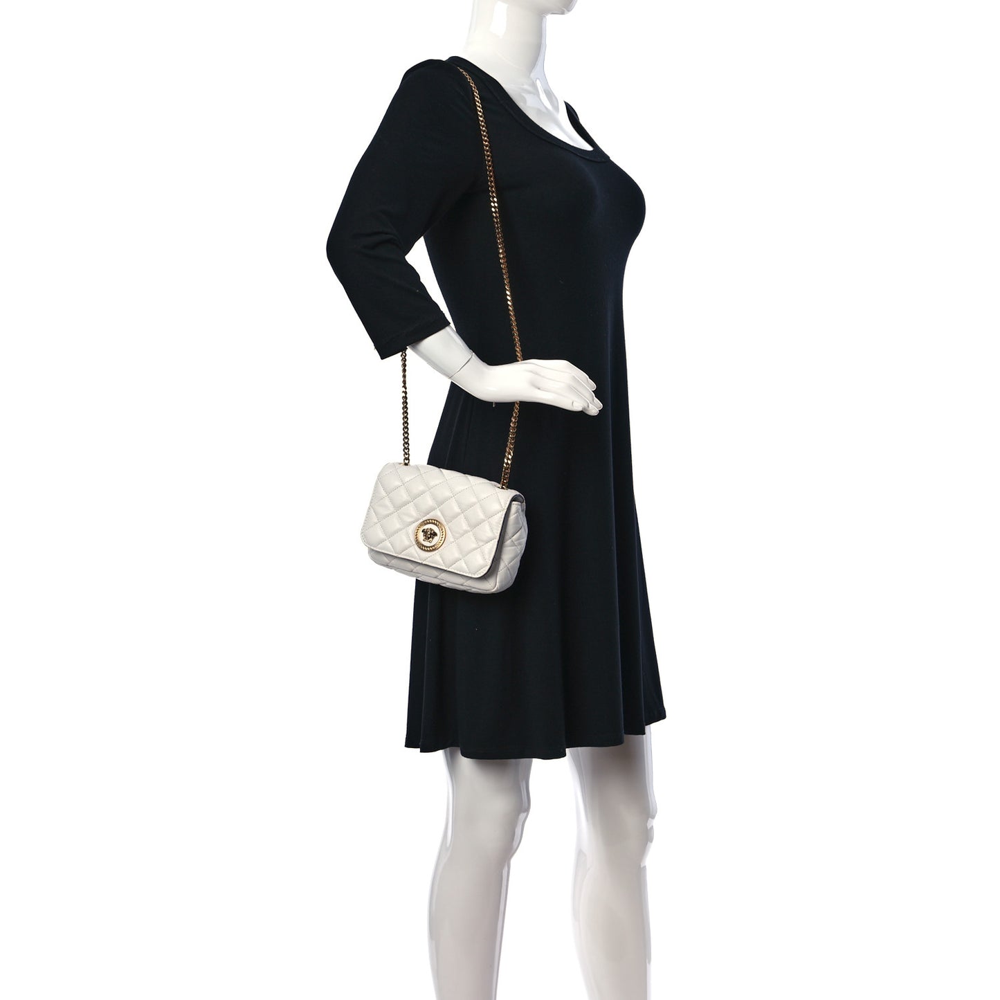 Nappa Quilted Small Medusa Chain Crossbody White