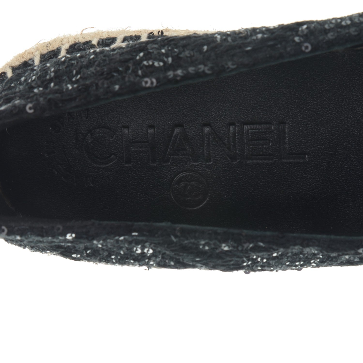 Chanel Tweed Patent Goatskin Sequin CC Espadrilles 35 Black 7 of 8
