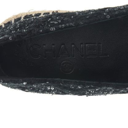 Chanel Tweed Patent Goatskin Sequin CC Espadrilles 35 Black 7 of 8