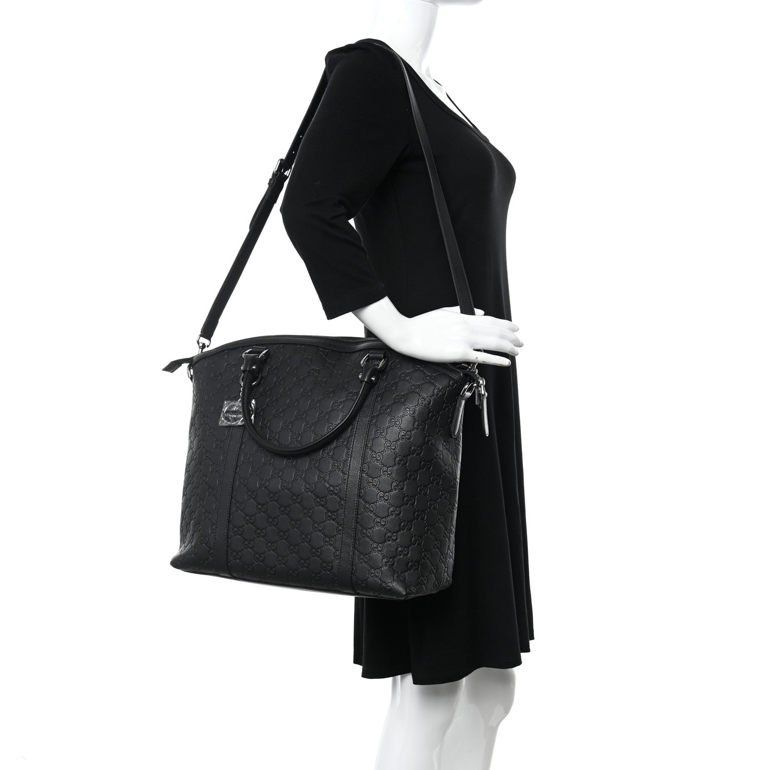Gucci Guccissima Large GG Charm Convertible Dome Satchel Black 2 of 9