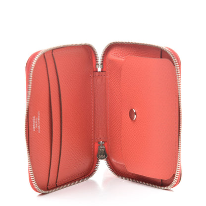 Hermes Epsom Printed Silk Flamingo Party Soie-Cool Compact Wallet Rose Jaipur 5 of 7