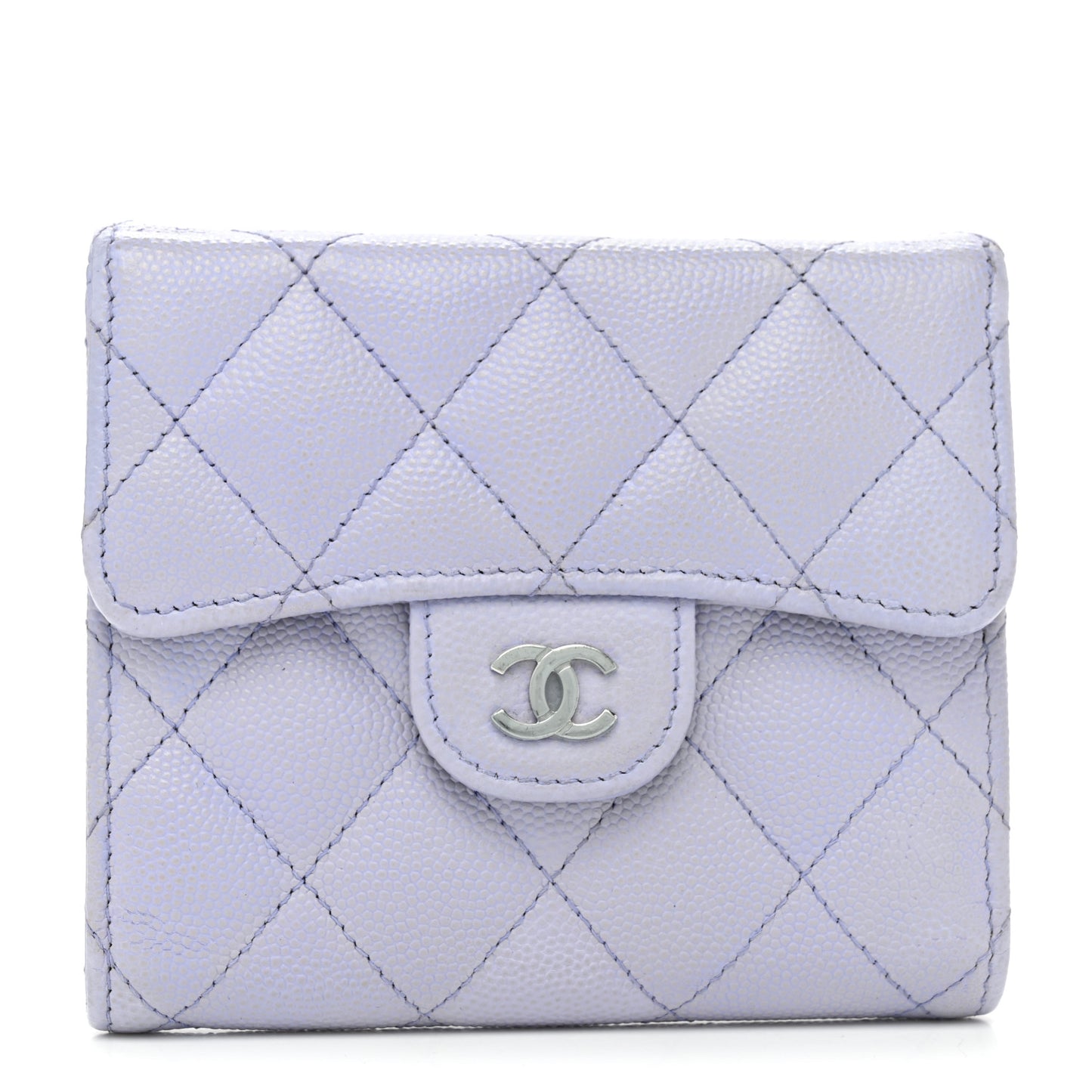 Caviar Quilted Compact Flap Wallet Light Purple