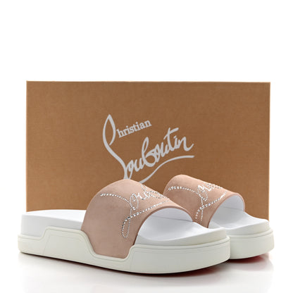 Christian Louboutin Veau Velours Strass Dear Pool Flat Platform Slide Sandal 39 Nude 9 of 9