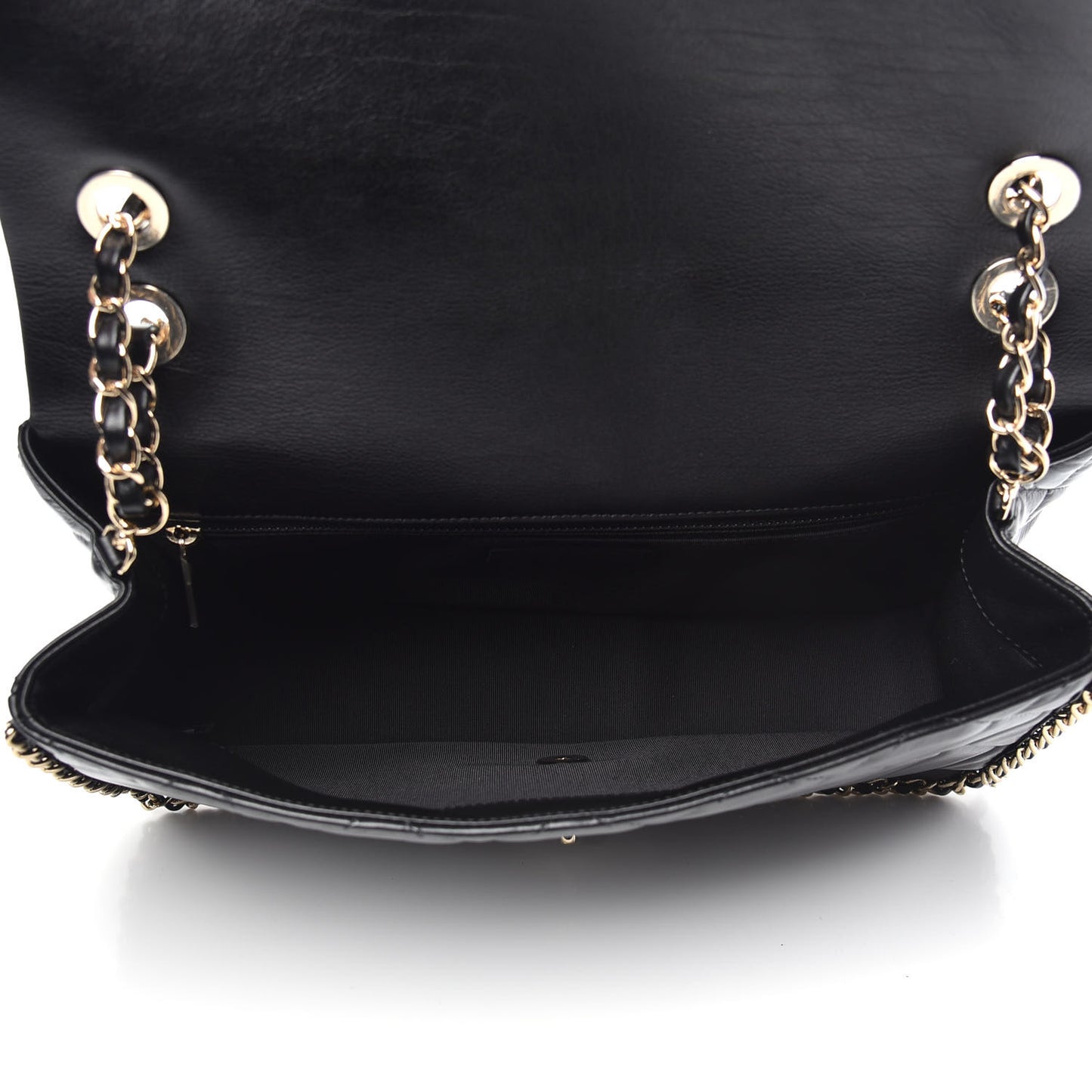 Crumpled Calfskin Quilted Large Chain All Over Flap Bag Black
