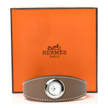 Hermes Stainless Steel Swift Diamond 26mm Faubourg Manchette Quartz Watch Etoupe 5 of 5