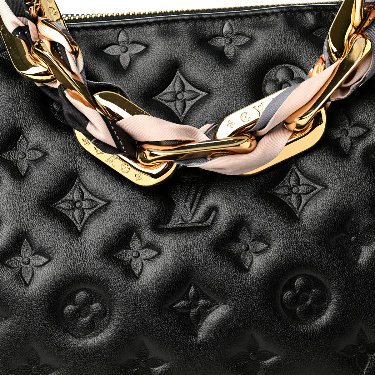 Louis Vuitton Lambskin Embossed Monogram Scarf Coussin PM Black 9 of 11