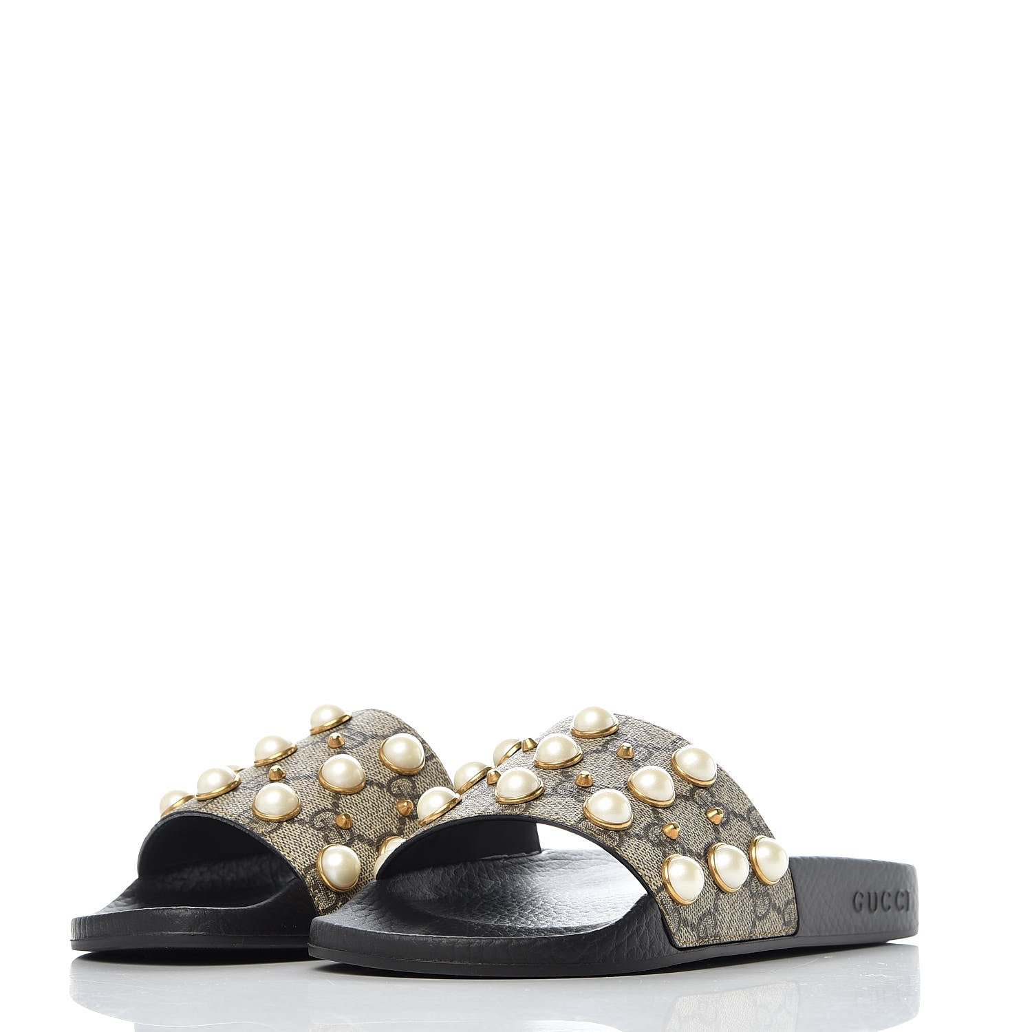 Gucci GG Supreme Monogram Pearls Slide Sandals 36 Beige 3 of 8